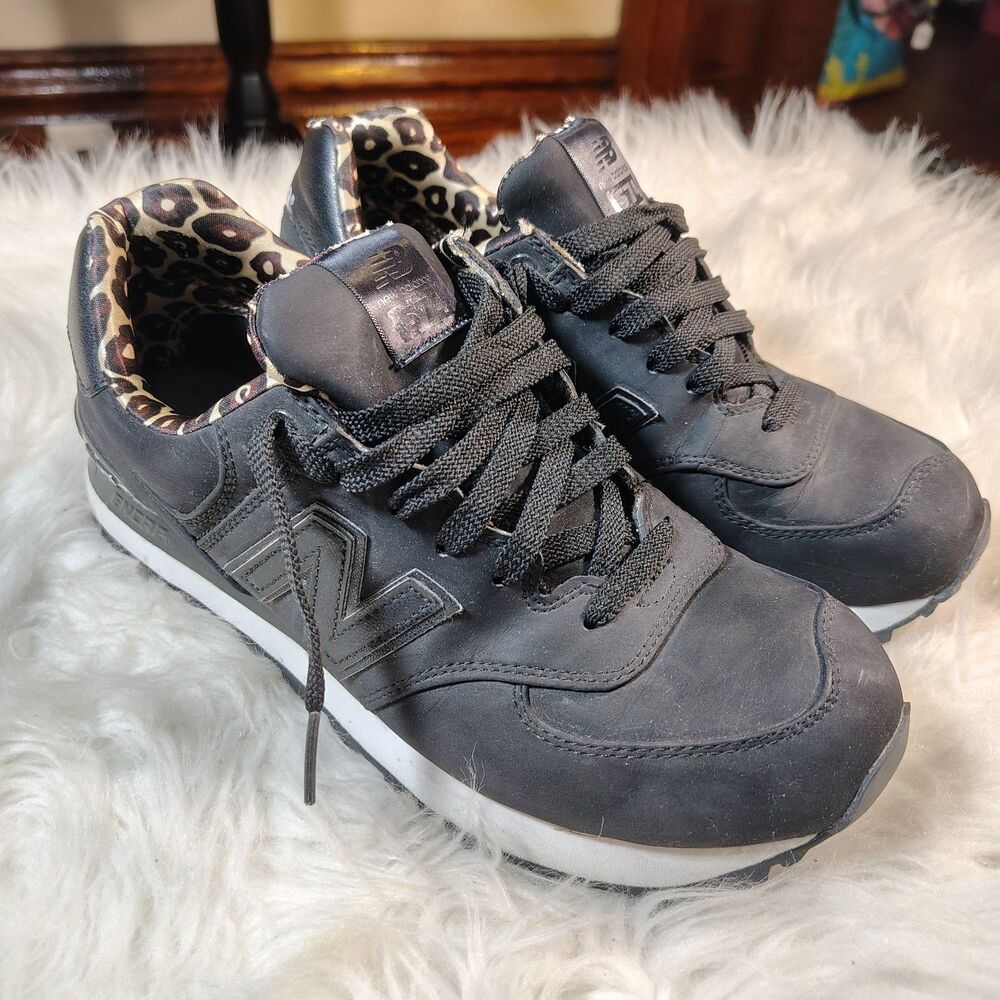 New Balance 574 Blk Leopard Print Shoes Wmns Sz 8.5
